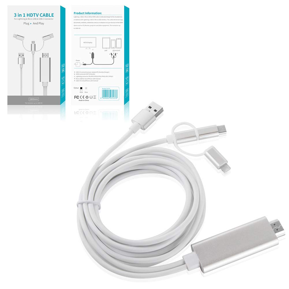 Cáp kết nối HDMI tới máy chiếu, TV 3 in 1  (Lightning - Type C - Micro USB)